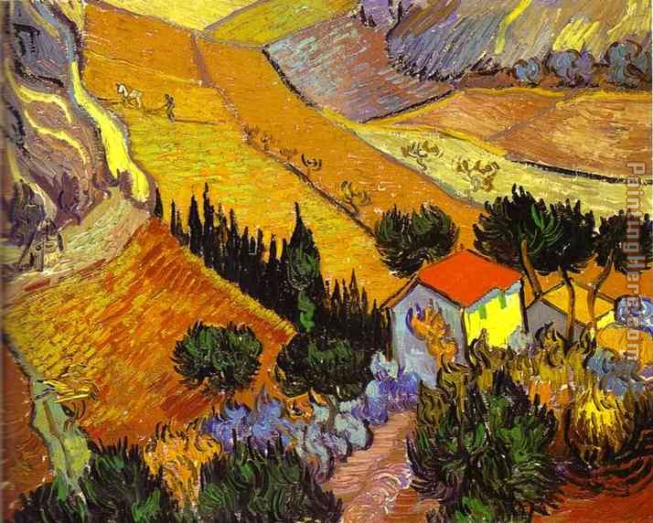 Landscape with House and Laborer painting - Vincent van Gogh Landscape with House and Laborer art painting